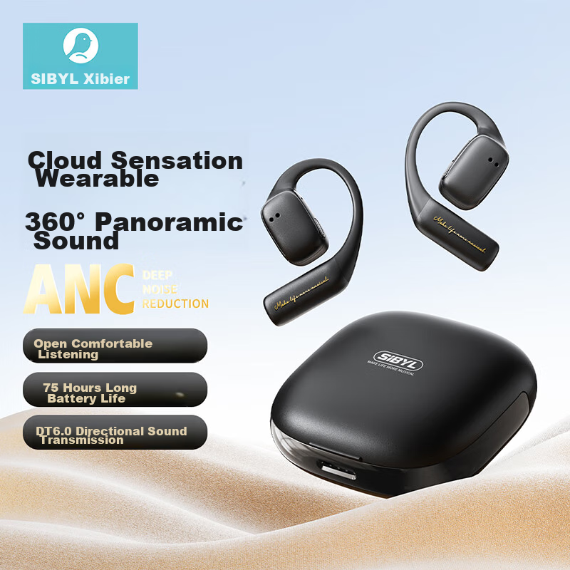 Sibyl B1 [ANC Active Noise Cancellation] Open-Ear Headphones, Bluetooth Wireless Bone Conduction, Comfortable Ear-Hook Design, for Cycling, Non-In, Sports, Long Battery Life, High-Definition Calls