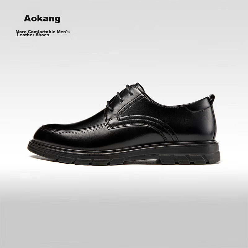 Aokang Business Casual Leather Shoes for Men, Cowhide Texture Men's Leather Shoes, Black, Size 40