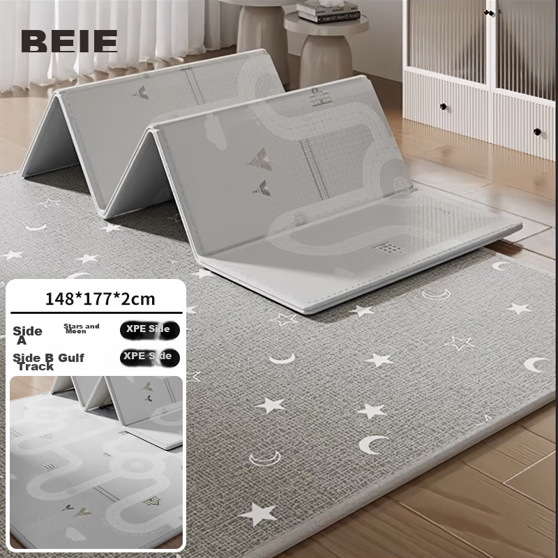 BEIE Baby Crawling Mat, Double-Sided XPE Foldable Play Mat, Star And Moon + Bay Track, 150*180*2cm, Children's Gift