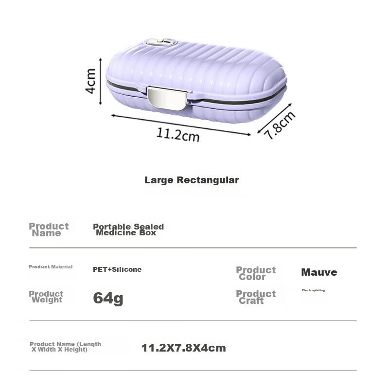 Baicaoyuan Portable Pill Organizer, Weekly Pill Box, Seven-Day Travel Pill Dispenser, Personal Medicine Organizer, Sealed Moisture-Proof Large Capacity