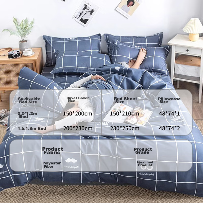 Aiwei Bedding Set for Autumn And Winter, Brushed Double Bed Sheet, Duvet Cover, Pillowcases, Blue Heart Pattern, Duvet Cover 200*230cm