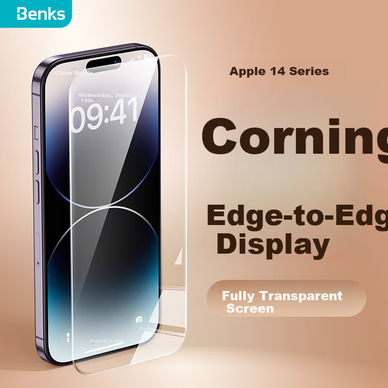 Benks (Benks) Corning Full Coverage Tempered Glass Screen Protector for Apple 14 Pro, HD Clear Edge-to-Edge Screen Protection, Anti-Fingerprint, Anti-Scratch, Anti-Drop for iPhone 14 Pro