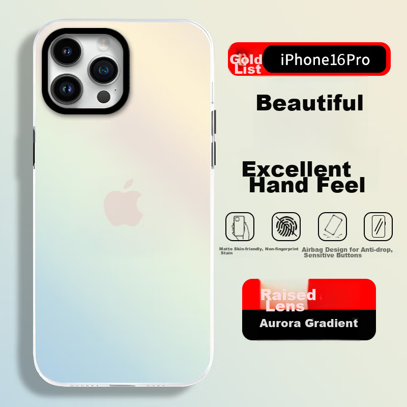 Baozou Compatible with Apple 16 Pro Phone Case, IPhone 16 Pro Protective Cover, Silicone Soft Edge Simple Semi-Transparent Full Protection Shockproof Laser Gradient High-End Frosted Hard Shell