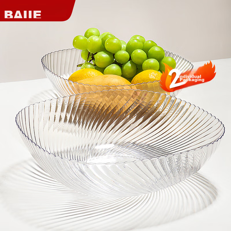 Baijie Fruit Plate, Snack Tray, Home Use Fruit Dish, Living Room Dried Fruit Plate, Serving Tray, Candy And Nut Plate, Transparent White, 2-Piece Set
