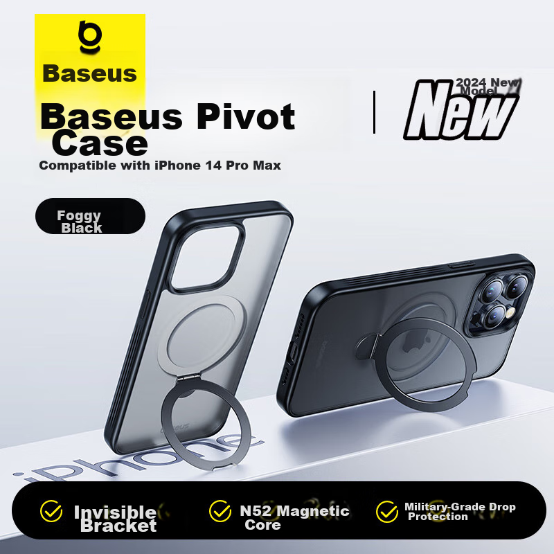 Baseus Pivot Case for IPhone 14 Pro Max, MagSafe Compatible Protective Cover with Magnetic Charging, Frosted Stand, Premium Drop Protection for Men And Women