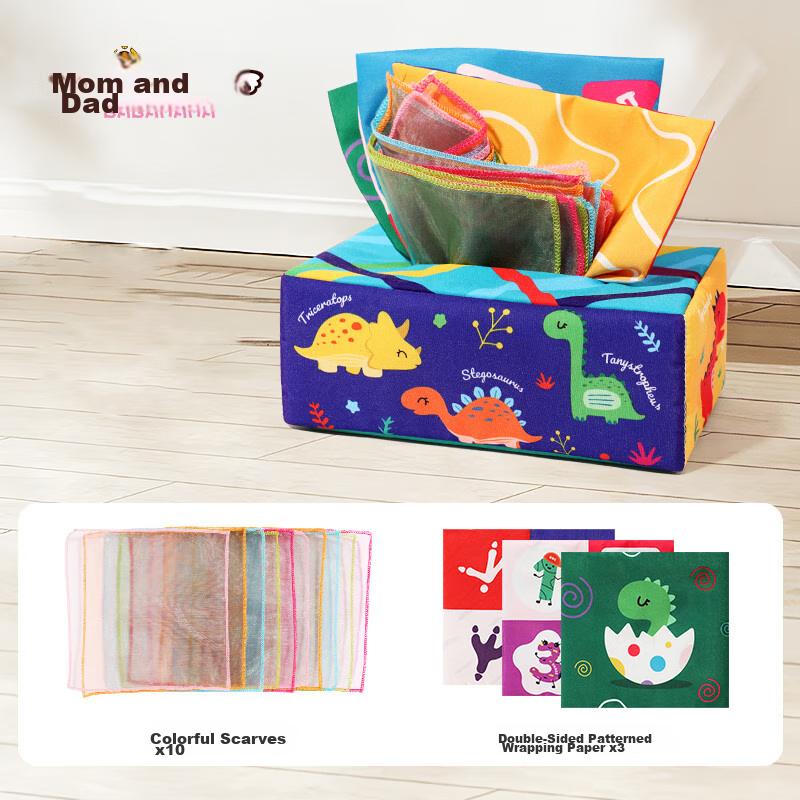 Dad Mom Baby Tissue Paper Toy Pull-Out Book Chewable Baby Toy 0-1 Year Old Tear-Resistant Paper Towel Box