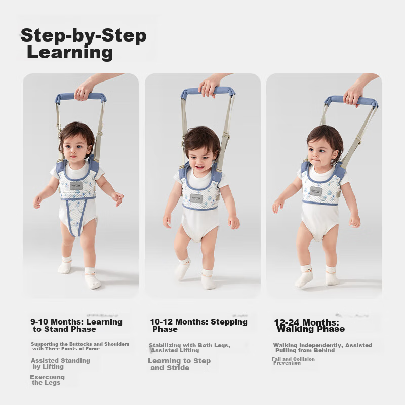Beipesi Baby Walking Aid, Anti-Choke, Breathable, for Learning to Walk, Standing, Fall Prevention, Infant Traction Rope, Spruce Blue