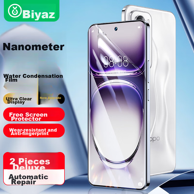 BIAZE [Full Screen Nano 2 Pieces] Hydrogel Film for OPPO Reno12, Reno12Pro Phone Screen Protector, Non-Tempered High-Definition Full Screen Anti-Fingerprint Full Adhesive Protection JM998