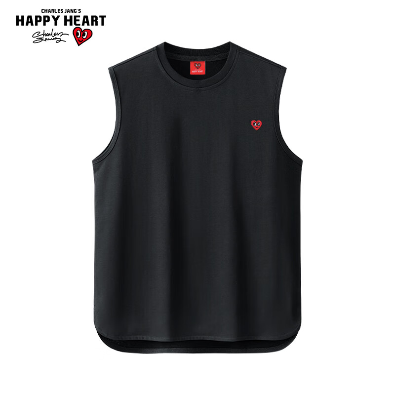 Charles Peach Heart Summer Tank Top for Men, Wide Shoulder Loose Fit Fitness Sports Vest Sleeveless T-Shirt, Black, 2XL