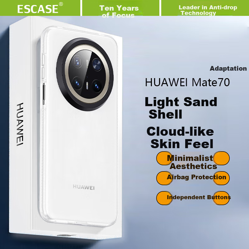 ESCASE Huawei Mate 70 Full Coverage Silicone Protective Case IML Frosted Semi-Transparent Soft Edge Anti-drop Anti-slip Anti-fingerprint Minimalist Ultra-thin Shell Clear White