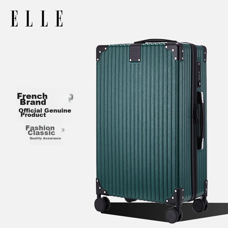 ELLE French 20-Inch Dark Green Suitcase, Women's Fashionable Trolley Case, 360-Degree Wheels, TSA Travel Luggage, Combination Lock