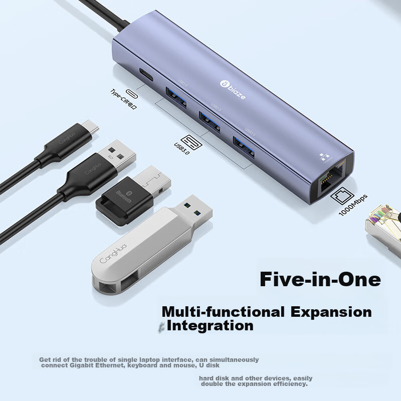 Biaze USB3.0 to Gigabit Ethernet Expansion Dock Splitter, Laptop Network Cable Adapter, RJ45 Converter Expansion Dock, Suitable for Laptops And Desktop Computers HUB