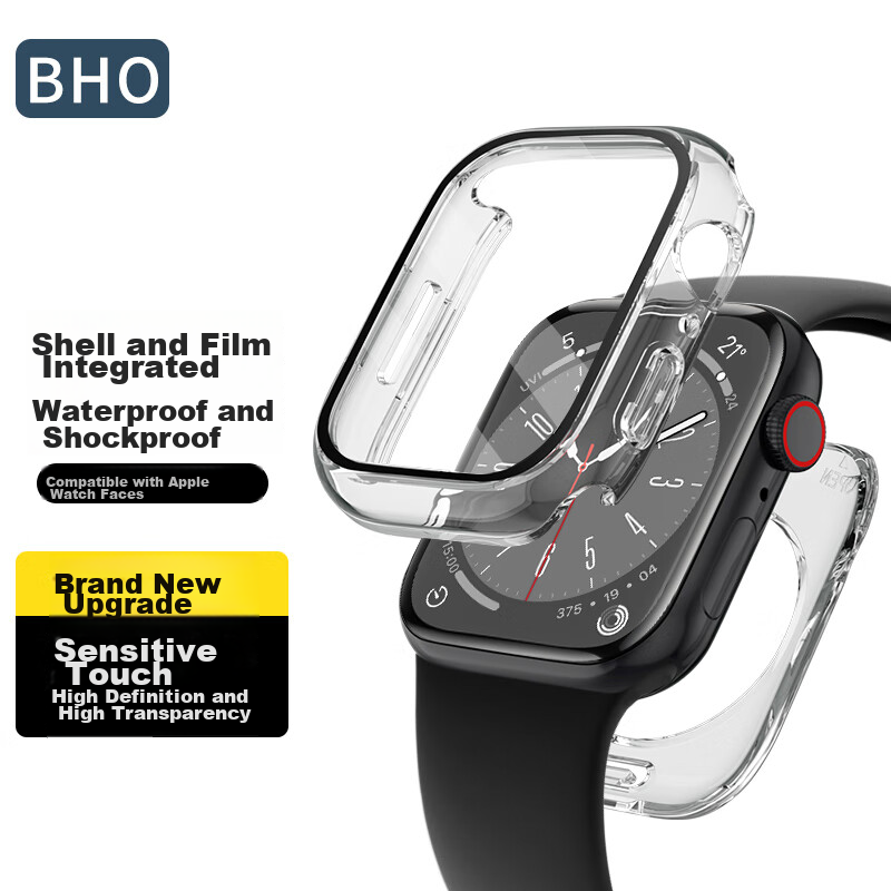 BHO Compatible Apple Watch Protective Case, Full Coverage Tempered Glass Screen Protector for Apple Watch S10/S9, Integrated Case And Screen for IWatch S8/7/6/SE, Touch-Sensitive Watch Case