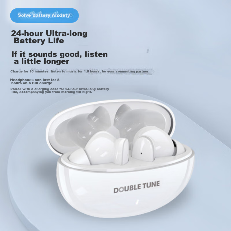 DOUBLE TUNE Pebble Series E2 True Wireless Bluetooth Earphones, In-Ear Headphones, Long Battery Life, Hi-Fi Sound Quality, Compatible with Apple, Huawei, Xiaomi Phones, Black