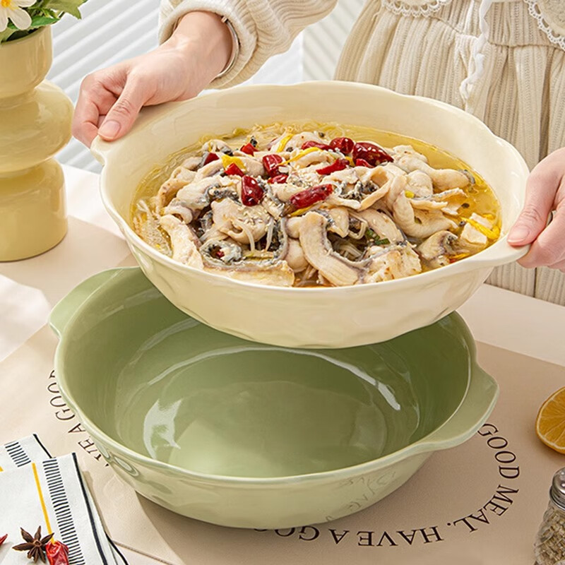 PINYU New Sichuan Style Fish Hot Pot Bowl Double Ear Large Soup Bowl Household 10-Inch Fish Boiling Special Bowl Soup Basin - Milky White
