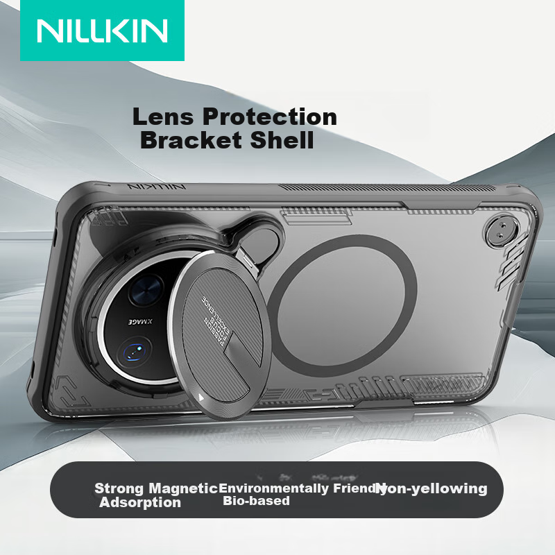 NILLKIN Magnetic Adsorption Phone Case for Huawei Mate 70 Pro+ with Full Lens Protection, Transparent Mirror Cover, Stand Function, Anti-drop, Simple Business Style, for Men - Black