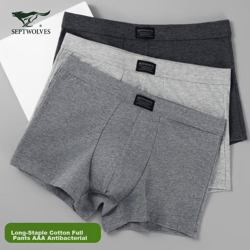 SEPTWOLVES Men's Cotton-Spandex Underwear, Antibacterial Boxer Briefs, 3-Pack