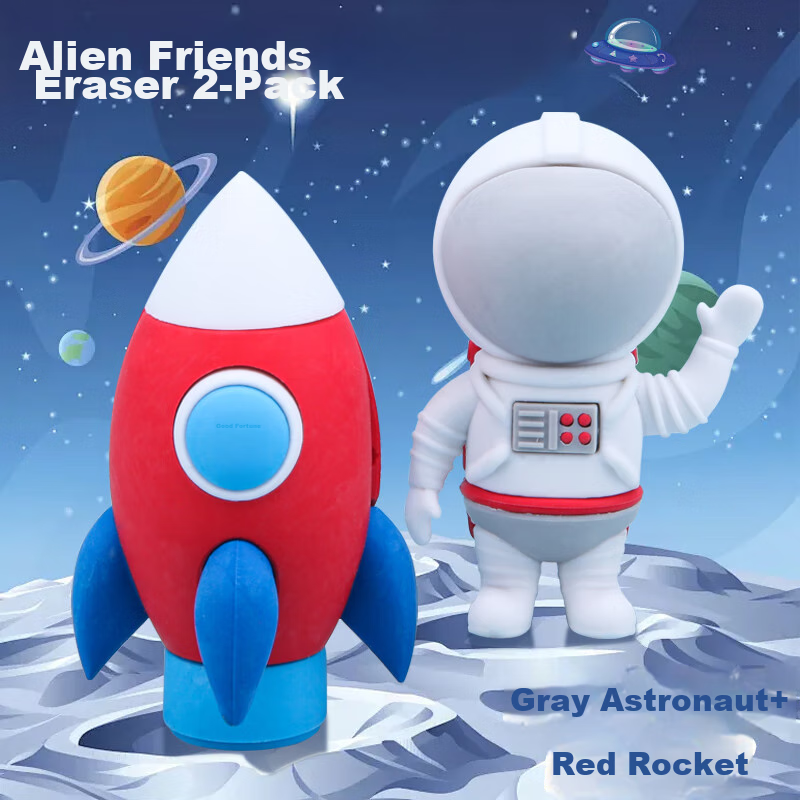 Qihao Eraser, Creative Cute Cartoon Design for Elementary School Students, Kindergarten And Primary School Learning Supplies, Alien Friend Eraser, 2 Boxes, White Astronaut, Rocket