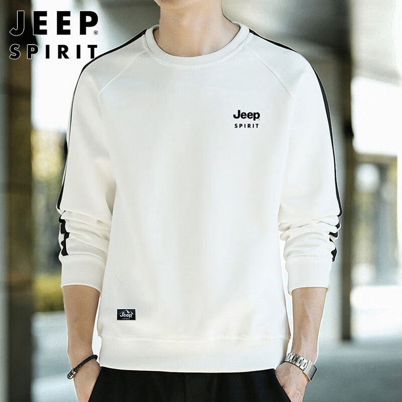 JEEP SPIRIT Men's Autumn and Winter Round Neck Sweatshirt Casual T-shirt Men's Clothing White XL