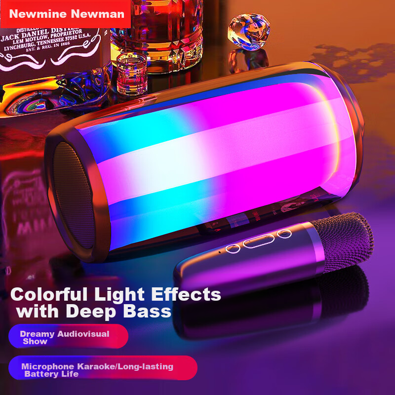 Newman BS02 Bluetooth Speaker, Portable Outdoor Home Computer Desktop Mini Subwoofer, Full-Screen Colorful Light-Up Small Speaker, WeChat Payment Music Player with Microphone