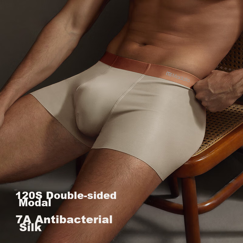 Modal High-Quality Double-Sided Men's Underwear, 120S Modal Silk Antibacterial Crotch Ice Silk Boxer Briefs, Large Size Underpants