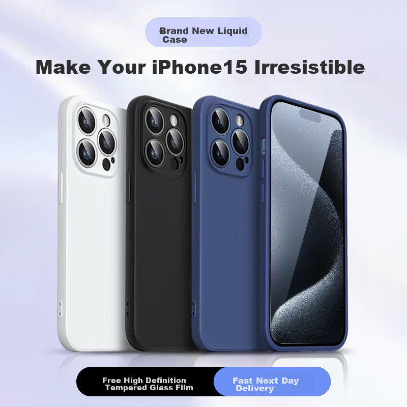 PISEN IPhone 15 Pro Case, Flexible Liquid Silicone Full Protection Anti-Drop Anti-Fingerprint Skin-Friendly Slim Soft Case for Men And Women, Titanium Gray