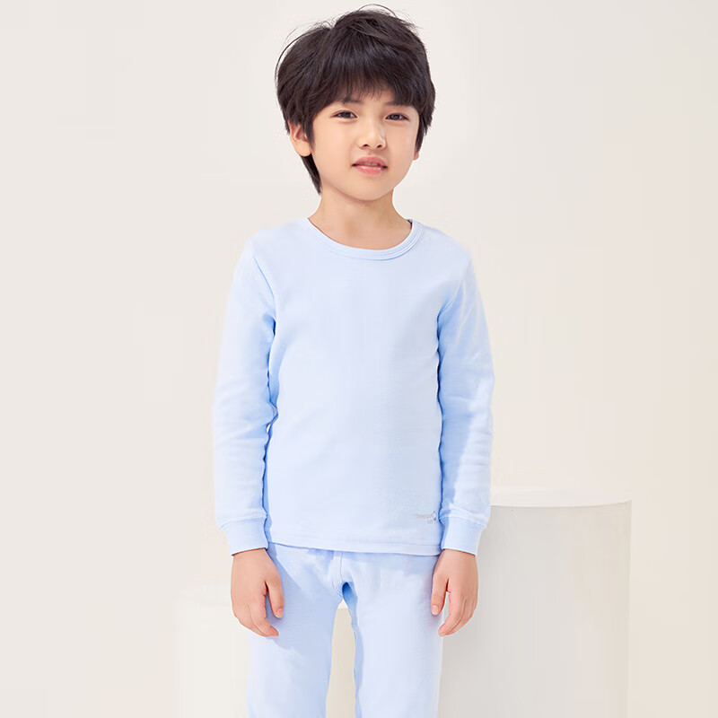 Sanqiang Sanqiang Children's Class A Comfortable Soft Cotton Boys' Round Neck Long-Sleeve Pure Cotton Underwear Set 29487D0, Taro Blue, 120