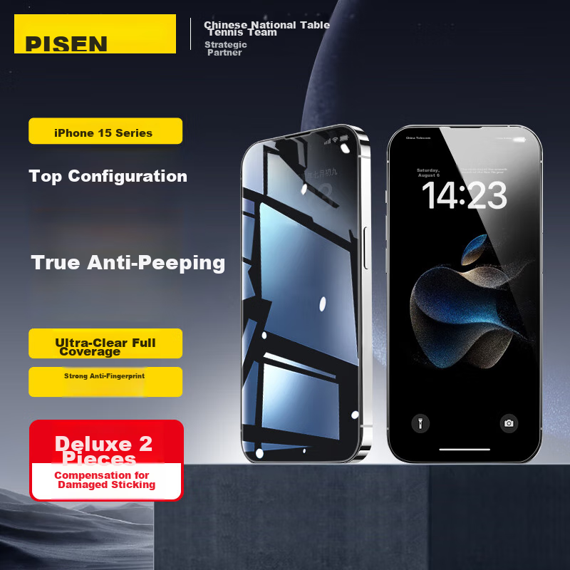 PISEN Privacy Screen Protector for IPhone 15 Pro, Anti-Peeping Tempered Glass Film, Full Coverage, HD Clear, Shatterproof, Anti-Fingerprint, Privacy Protection Phone Film, 2 Pieces