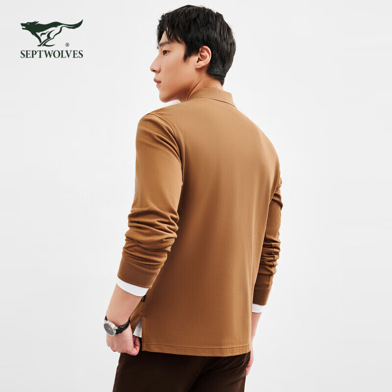 SEPTWOLVES Men's Long Sleeve T-Shirt, Antibacterial, Temperature-Resistant, Easy-Care, Business Casual, Turn-Down Collar, Color-Fast Polo, Comfortable, Skin-Friendly, Breathable