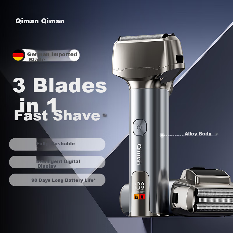 Qiman Electric Shaver Reciprocating Shaver German Imported Three-Blade Full Body Washable Portable Shaver Shaving Razor Gift for Boyfriend Father Birthday Gift QM6102