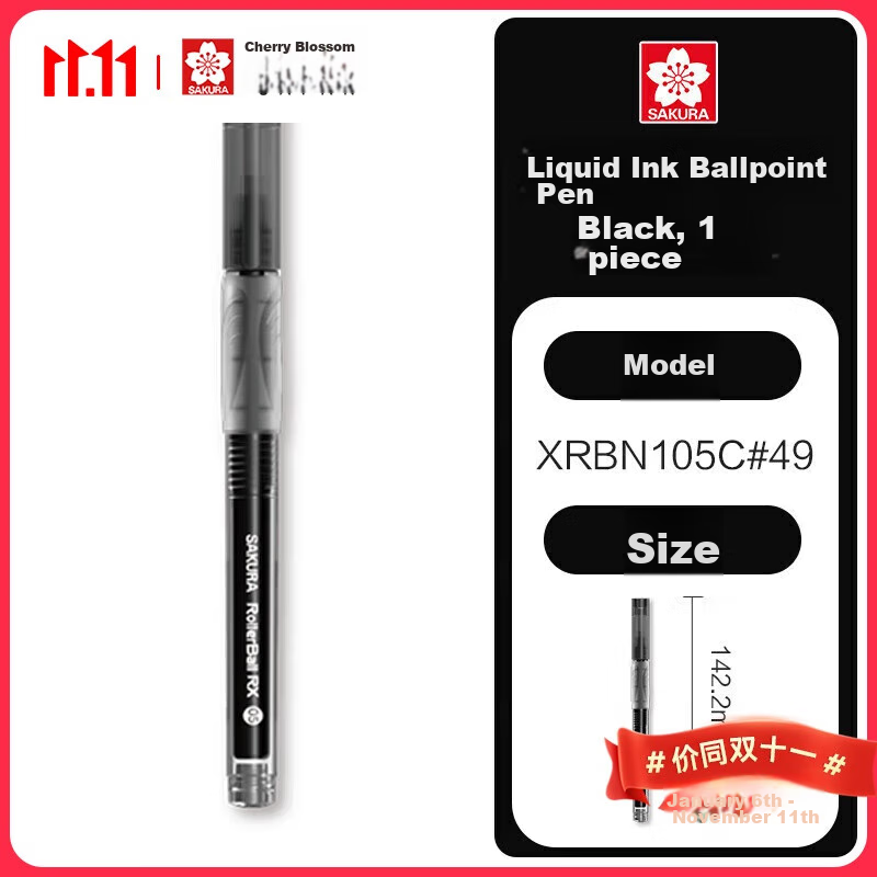 SAKURA Direct Liquid Rollerball Pen, 0.5mm Needle Tip, Signature Pen for Students, Exams, And Office Use, Direct Liquid Gel Pen, Black