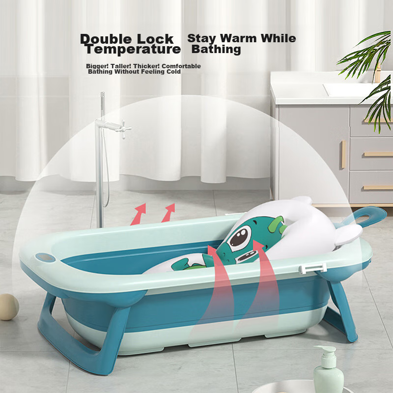 YEEHOO Baby Bath Tub with Temperature Display, Foldable, Large Size, for Sitting Or Lying, Home Use, Children's Set, Pink