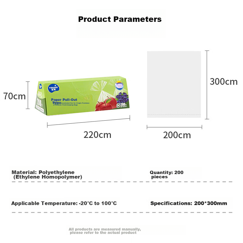 Youao Hanging Extractable Food Storage Bags, 200 Count, Thickened Plastic Food Preservation Bags, Sealed Bags, Kitchen M Size, Food Grade