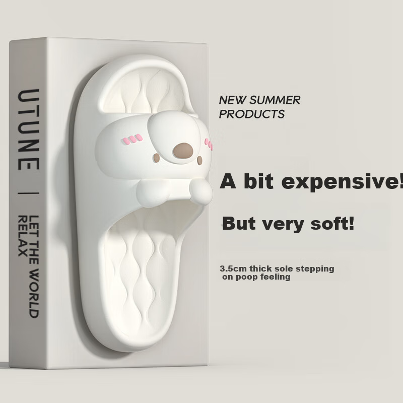 Utune Women's Cartoon Bear Thick-Soled Slippers with Poop-Stepping Sensation for Home Bathroom Anti-Slip Anti-Odor Silent Slippers Summer White Size 40-41