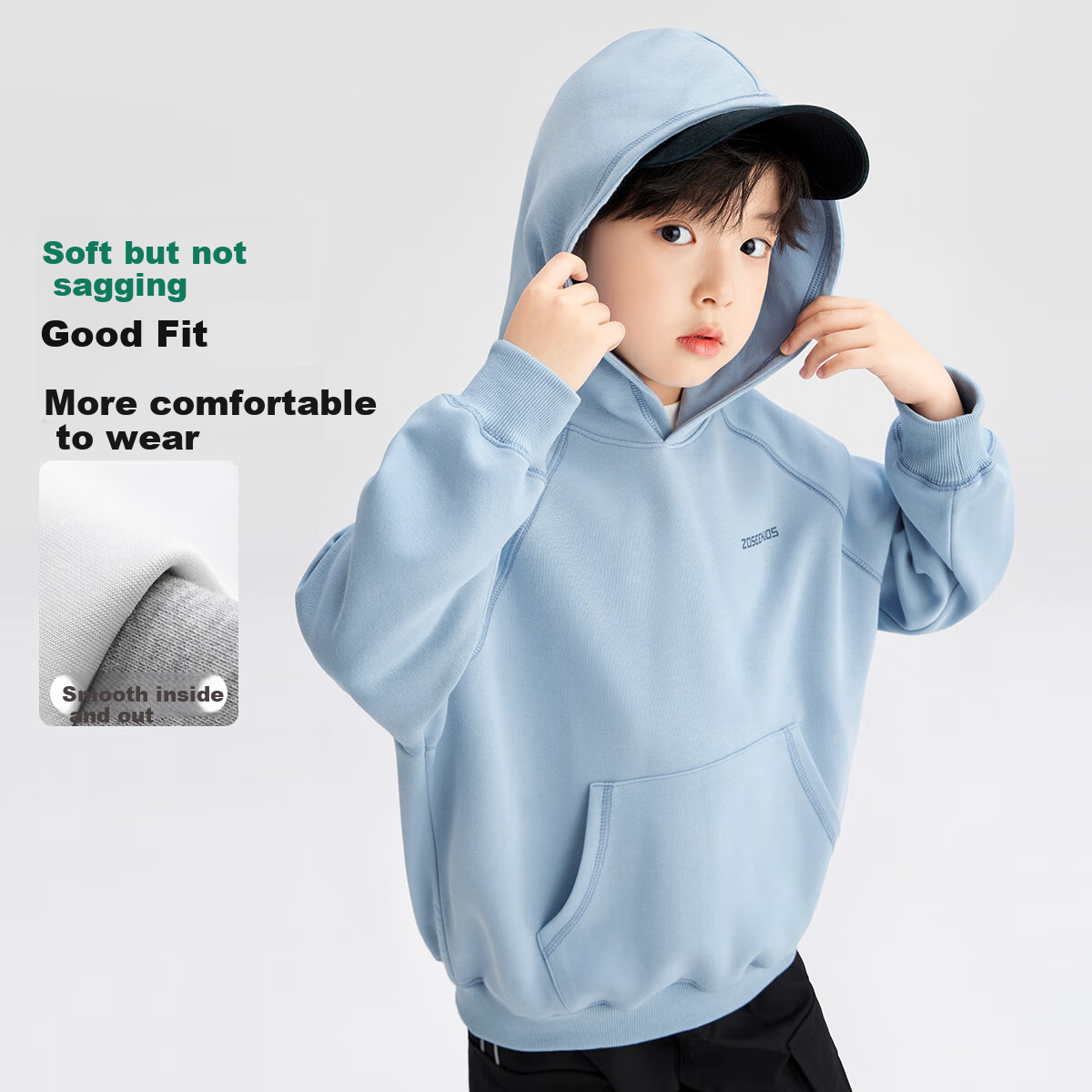 Zuoxi Boys' Hooded Sweatshirt Children's Top Spring 2025 New Stylish Boys' Casual Spring and Autumn Blue 150