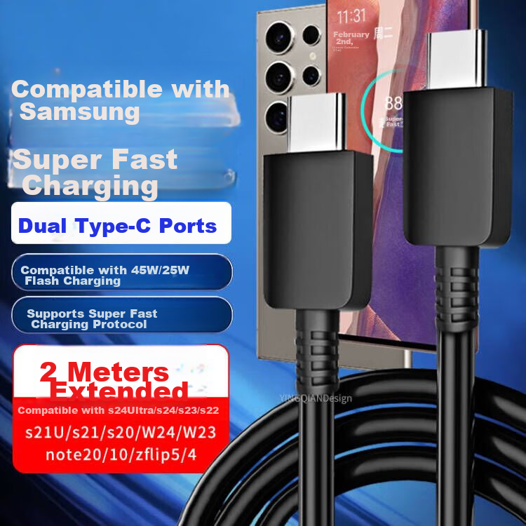 WinQian Compatible Samsung Data Cable, Charging Cable, Type-C Double-Ended 2 Meters, Fast Charging 45W Charger Cable, S24/s23/ultra/s22/s21/s20/zflip/note20/a54