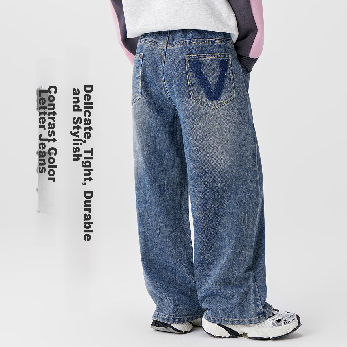 Zuoxi Girls' Jeans, Children's Pants, Straight-Leg Trousers, 2025 New Style, for Older Children, Spring Wear, Long Pants, Trendy, Denim Color, Size 120