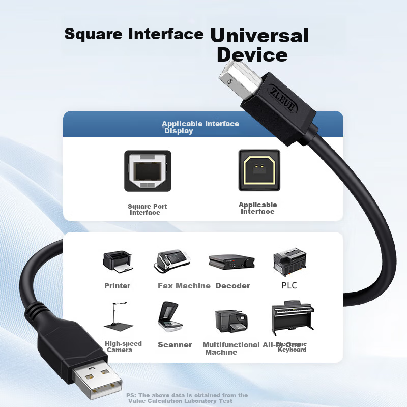 ZLEUE ZLEUE Printer Data Cable USB Square Head High Speed Printing Extension Cable Support HP Canon Epson Printer Connection Cable Upstream Line 1m E112C