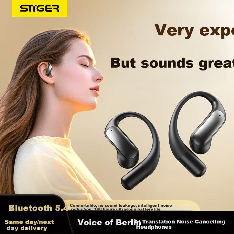 Stiger 【AI Translation | Top-of-the-line New Model】Bluetooth Earphones Hanging Ear Bone Conduction Concept Open-style Non-In-ear Ultra-long Battery Life Call Noise Reduction Sports Running Meeting