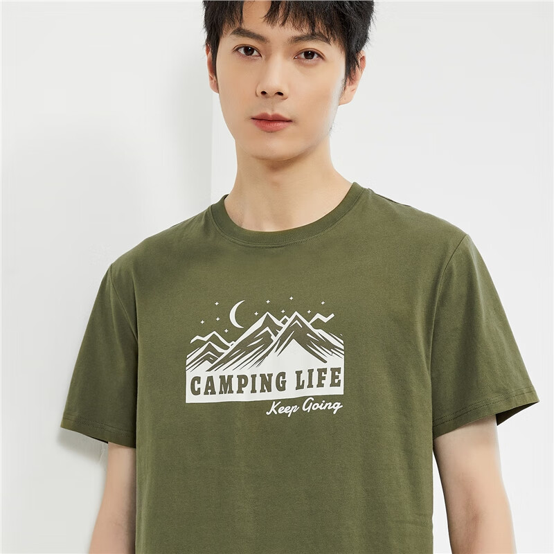 Giordano Men's Short-Sleeve T-Shirt, Summer Pure Cotton Outdoor Themed Printed Round Neck Casual T-Shirt 13094203