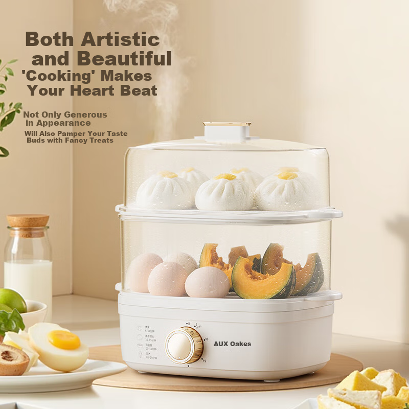 AUX Electric Egg Cooker Steamer Mini Electric Steamer Pot Multi-function Timer Automatic Power-off Anti-dry Burning Steaming Breakfast Artifact Single Layer with Bowl-AZD-2418AZX-42