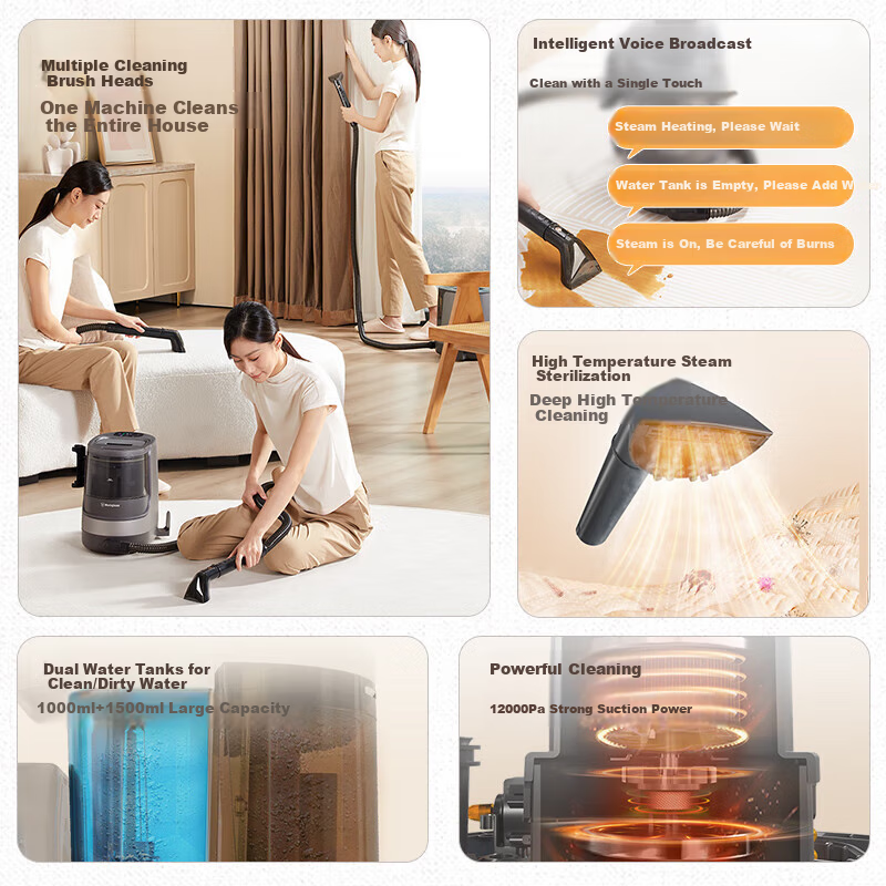 Westinghouse Fabric Steam Cleaner High Temperature Steam Spray Suction Integrated Household Sofa Carpet Cleaning Machine Car Beauty Cleaning Artifact WBY9001