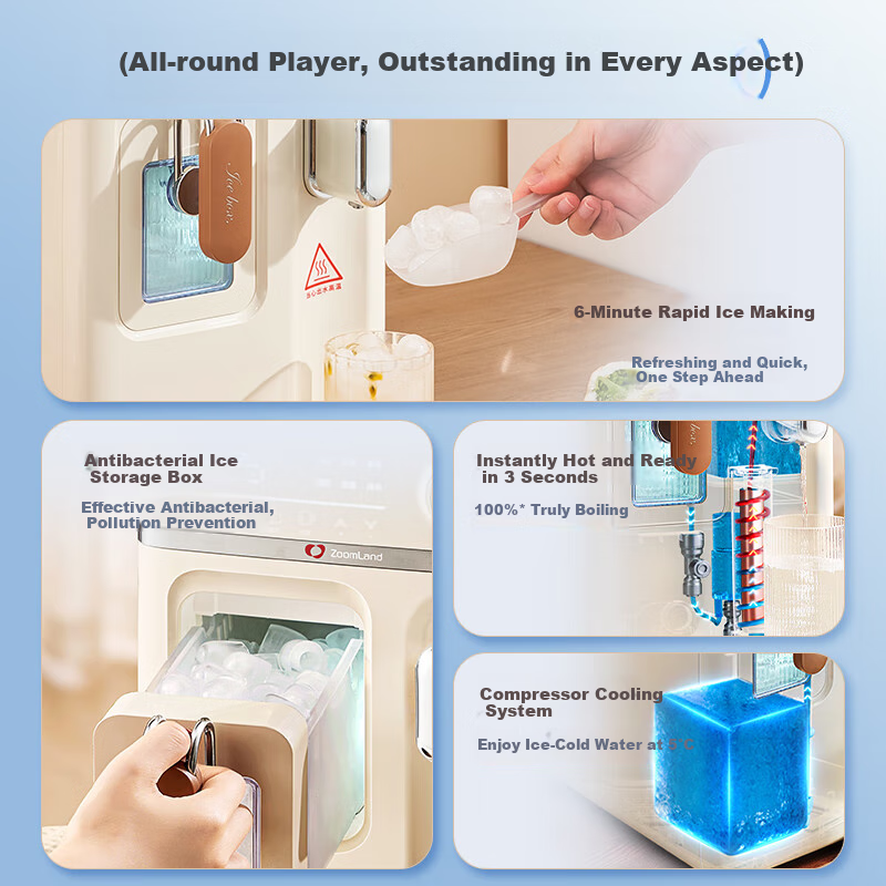 Zhuolang Household Water Dispenser Instant Hot and Cold Water Dispenser Ice Making Machine Fully Automatic Desktop Office Water Cooler Dual-use Small Mini Tabletop Office Water Dispenser