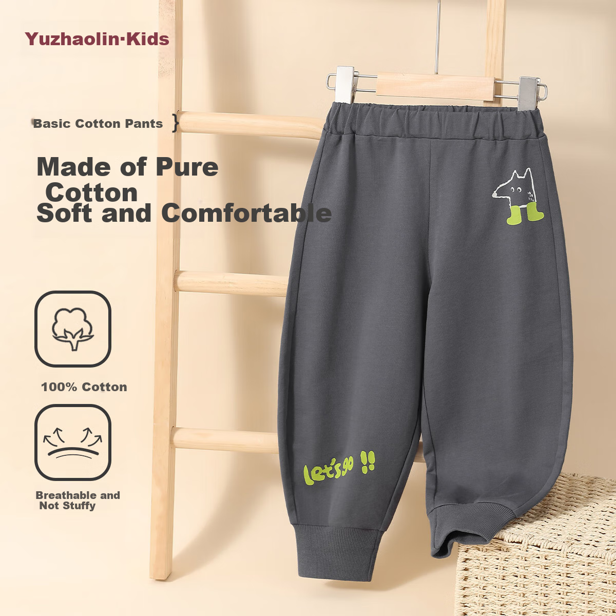 YUZHAOLIN Children's Spring Knitted Long Pants for Boys Pure Cotton Comfortable Casual Pants Fox Foot