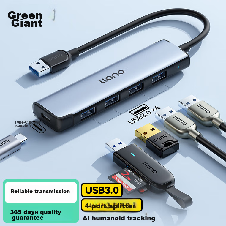 Lvjuneng USB3.0 Hub Expansion Dock, 4-Port High-Speed Hub, Laptop Multi-Port Adapter, Extension Cable, 5V2A Power Supply