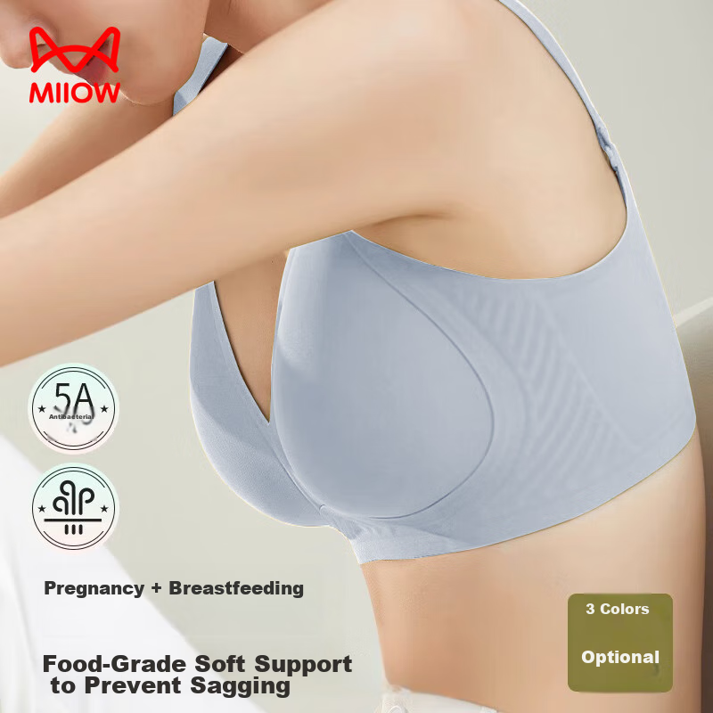 Maoren Maternity Bra for Women, 5A Antibacterial Nursing Bra, Postpartum Breastfeeding Bra, Front-Opening, Push-Up, Blue, 75C