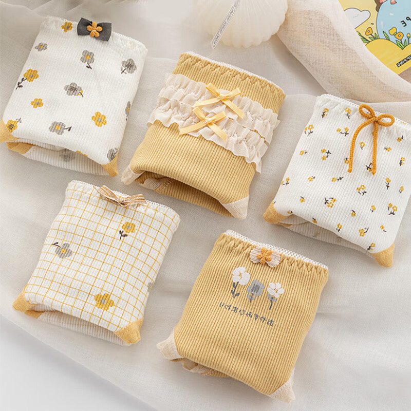 Modal 5-Pack Women's Pure Cotton Underwear Japanese Style Cute Mid-Rise Teenage Girls Underwear Fresh Student Ladies Triangle XL