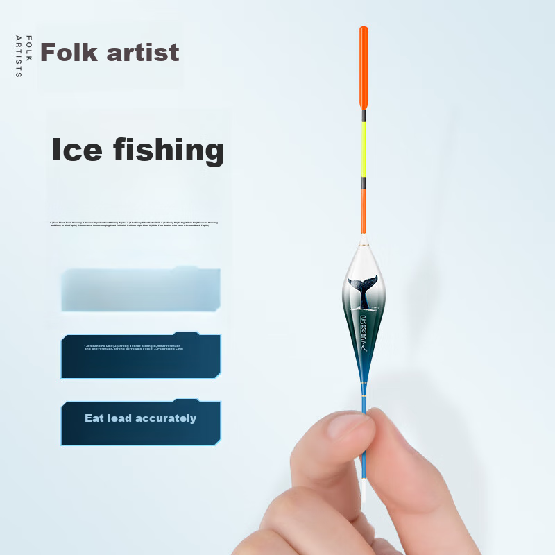 Folk Artisan Shallow Water Float, Short Float for Winter Fishing, Shallow Beach Grass Cave Stream Ice Fishing Float, Crucian Carp, White Strip Wild Fishing, Thickened Eye-Catching Float