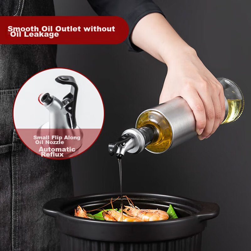 Maxcook Stainless Steel Glass Oil Bottle, Condiment Bottle, Oil Container, 500ml, Set of 3, MCPJ9218