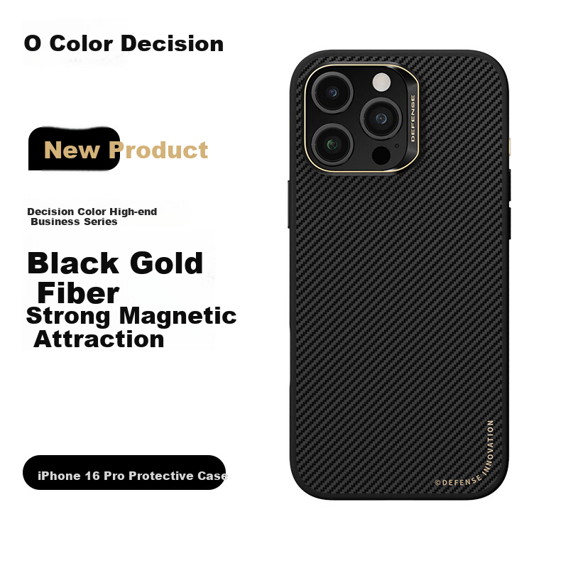 DEFENSE Kevlar Magnetic Adsorption Shockproof Full Protection Case for Apple 16 Pro Business iPhone 16 Pro Protective Case Men's Black Gold Protective Shell